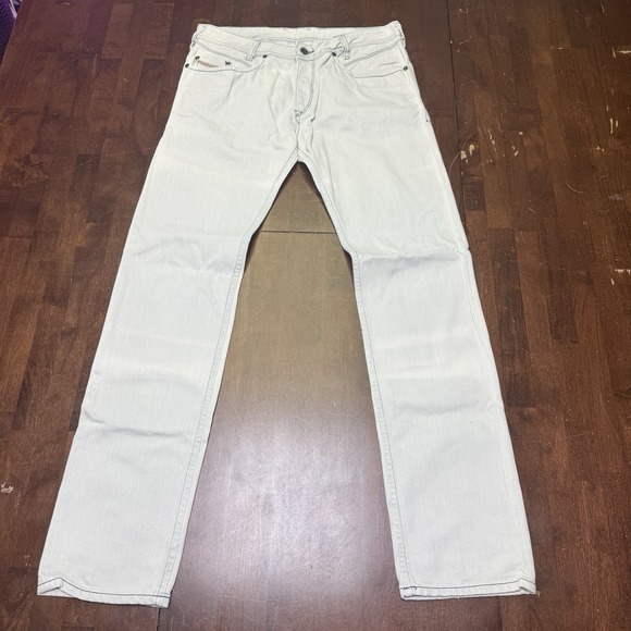 Diesel Jeans 32x33 Off White Iakop Slim Tapered Leg 3D Denim Stitch 0889Y Italy - Picture 1 of 13